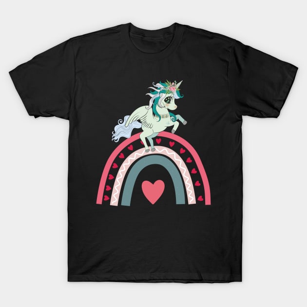 Valentines Day Unicorn Rainbow Heart T-Shirt by Cute Creatures